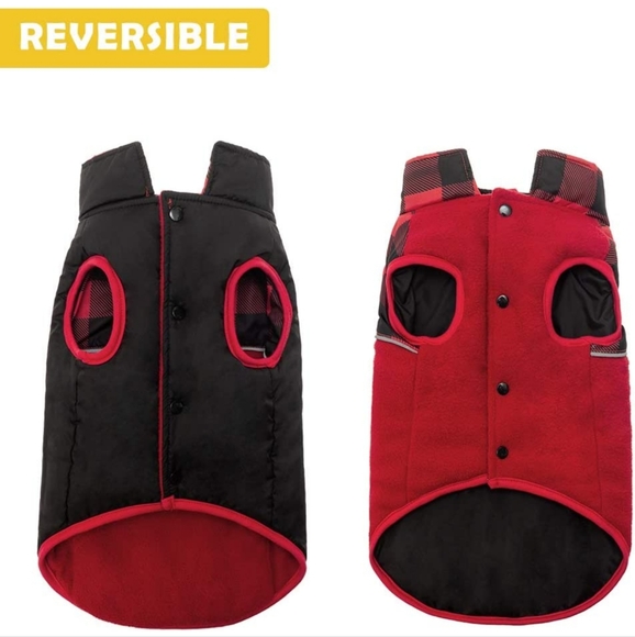 NWT SCIROKKO Red Plaid Polar Fleece Dog Vest Winter Warm Coat Reversible Jacket - Picture 2 of 9